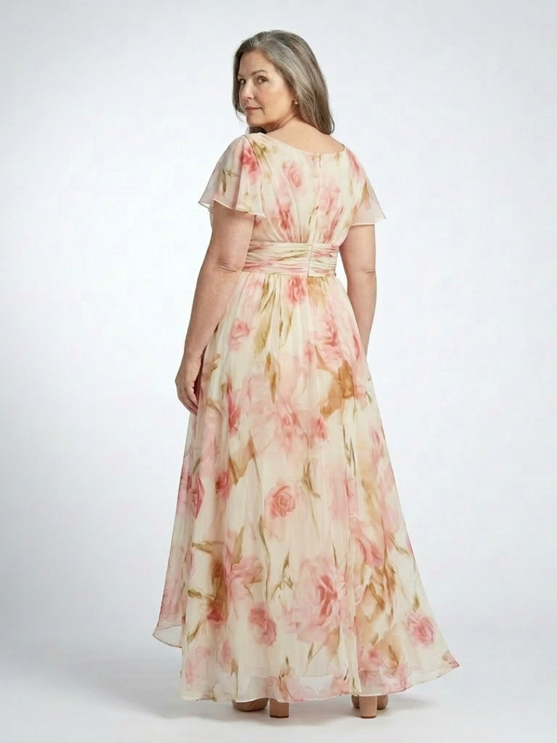 Elara | Robe Maxi Fleurie à Manches Courtes en V" can be rewritten as:

"Elara | Robe Maxi à Fleurs avec Manches Courtes en V