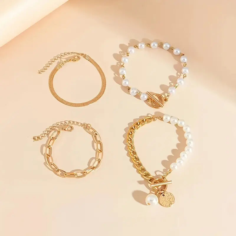 Ensemble luxueux de bracelets en perles superposés