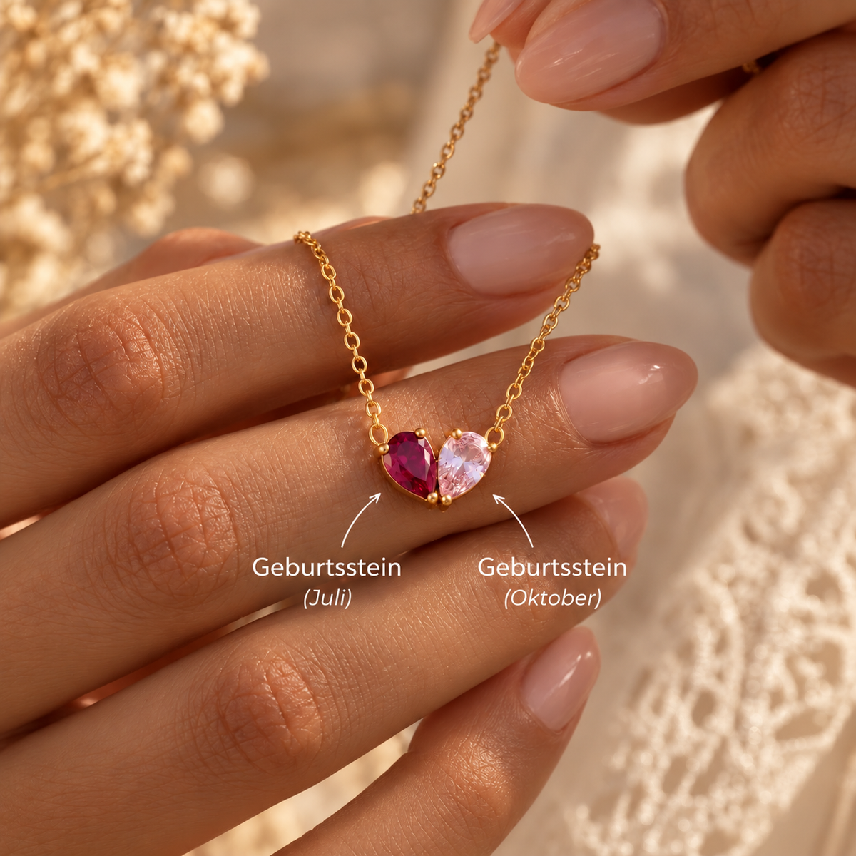 Nelia – Collier cœur avec pierre de naissance