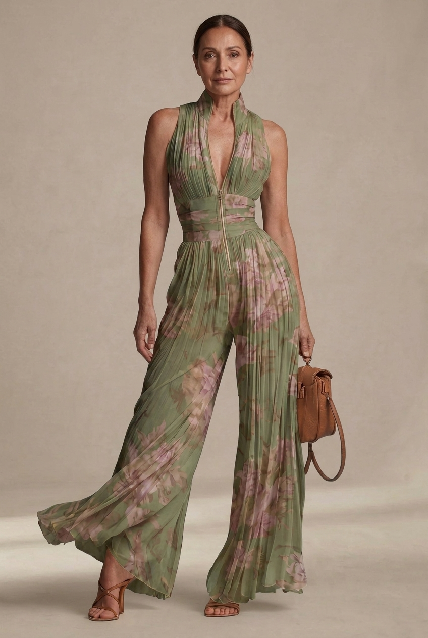 Rosie | Tuta in chiffon plissettato floreale