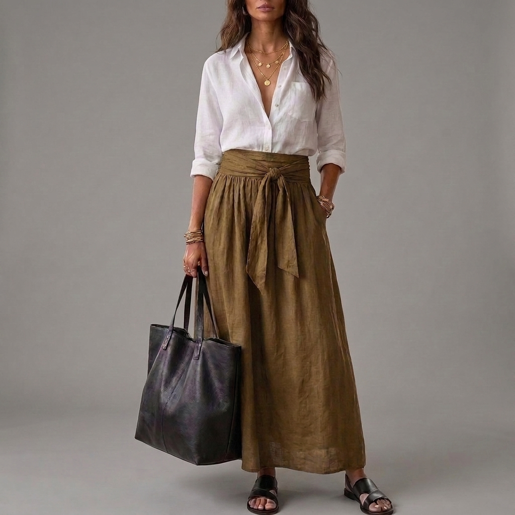 SAHARA | Ensemble Deux Pièces: Top Noir e Gonna Midi Oliva