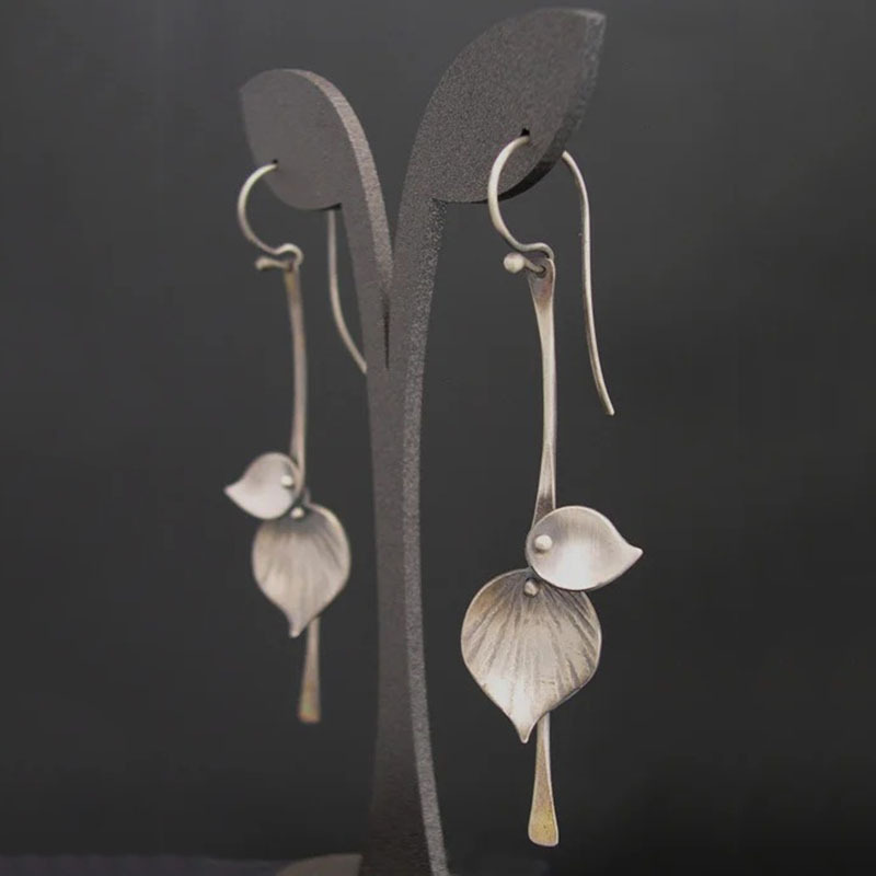 Boucles d'oreilles vintage feuille argentée