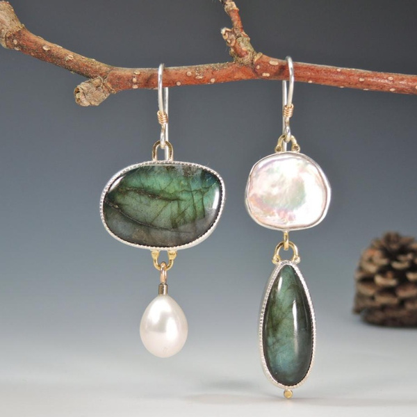 Boucles d'oreilles vintage en argent avec pierres précieuses naturelles
