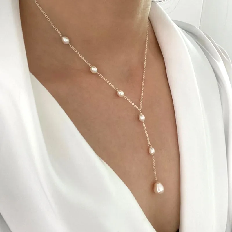 Collier lariat à perles en cascade