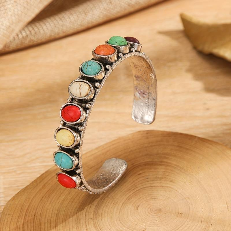 Bracelet argenté rétro multicolore