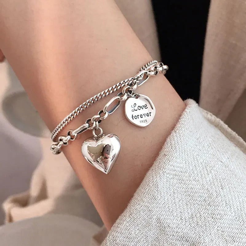Bracelet en argent 925 avec la gravure « Love Forever » et 2 charms gratuits