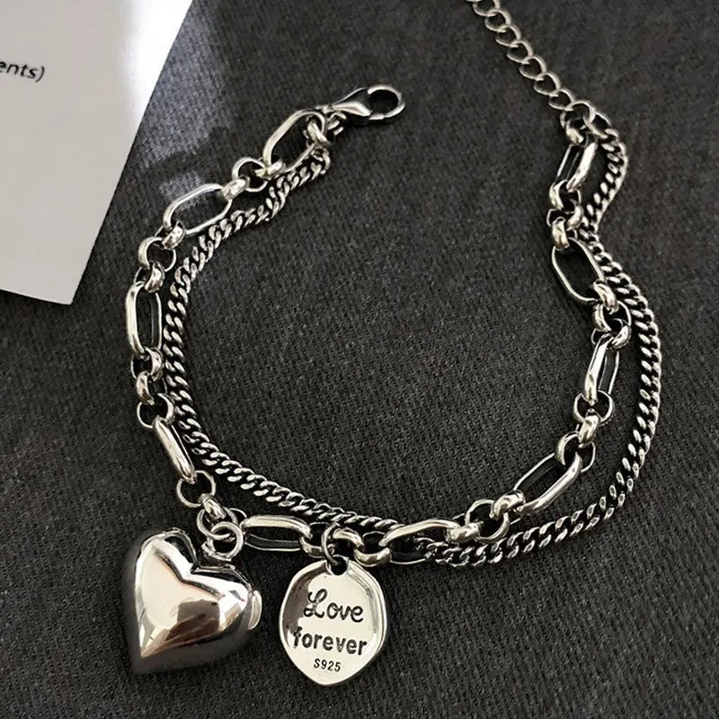 Bracelet en argent 925 avec la gravure « Love Forever » et 2 charms gratuits