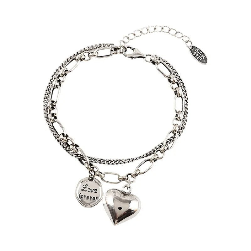 Bracelet en argent 925 avec la gravure « Love Forever » et 2 charms gratuits