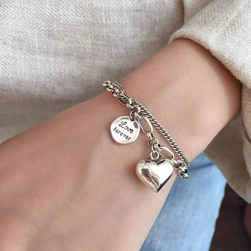 Bracelet en argent 925 avec la gravure « Love Forever » et 2 charms gratuits