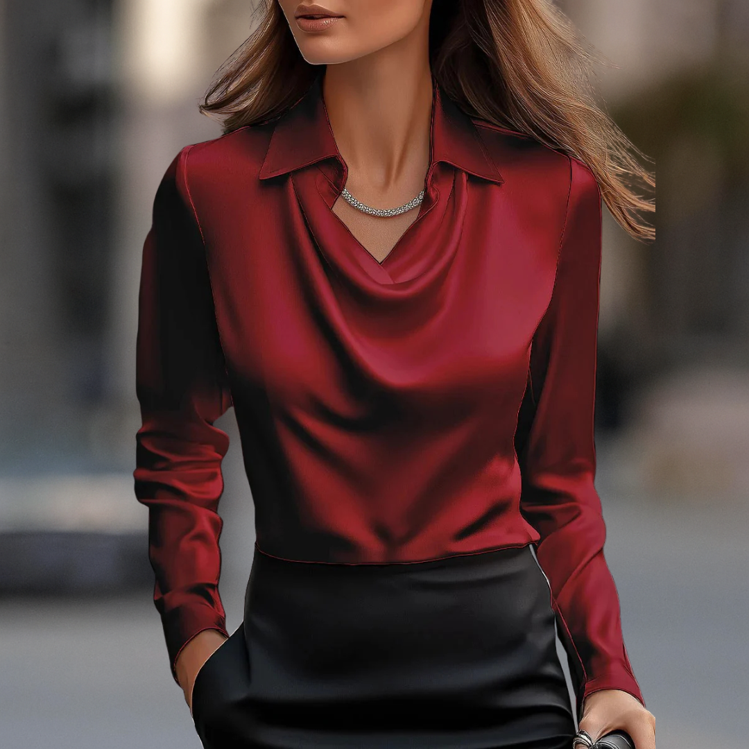 Milan Chic Satin Draped Blouse in Silky Finish