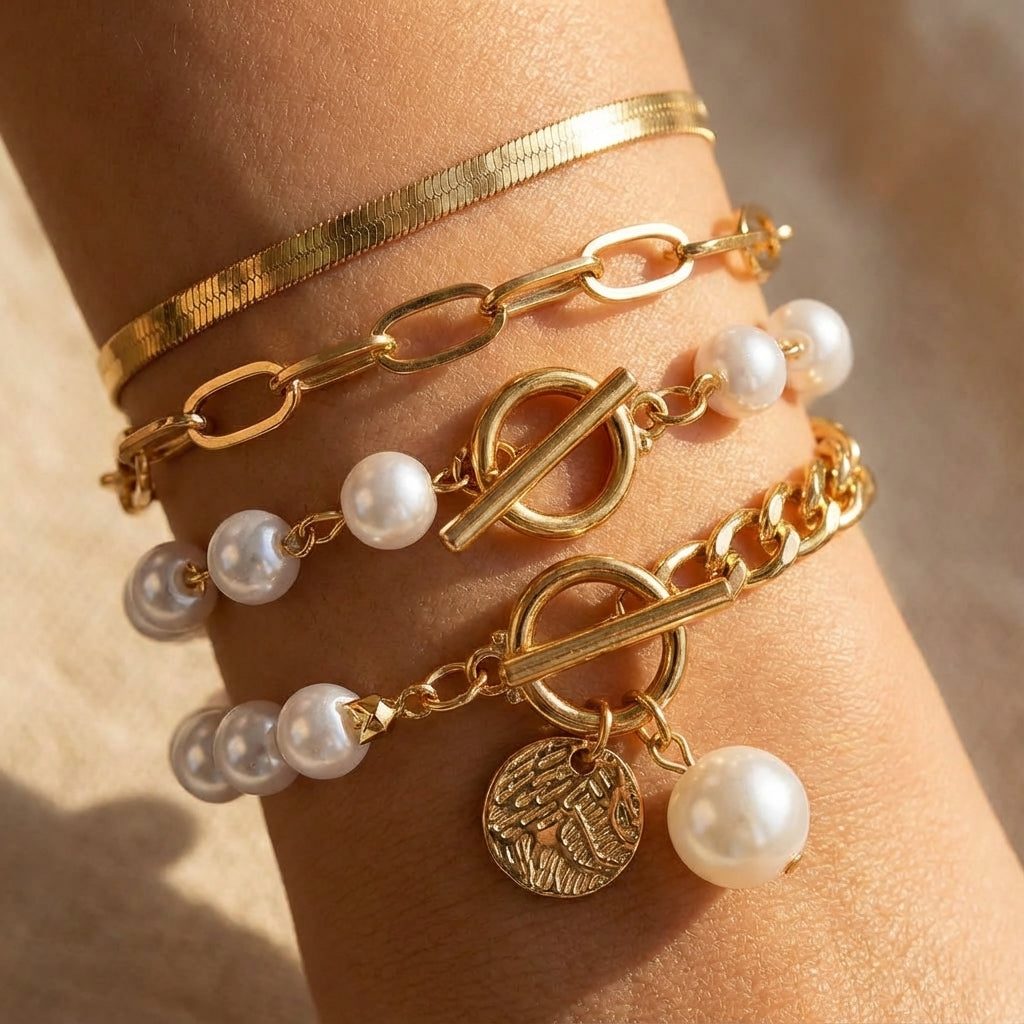 Ensemble luxueux de bracelets en perles superposés