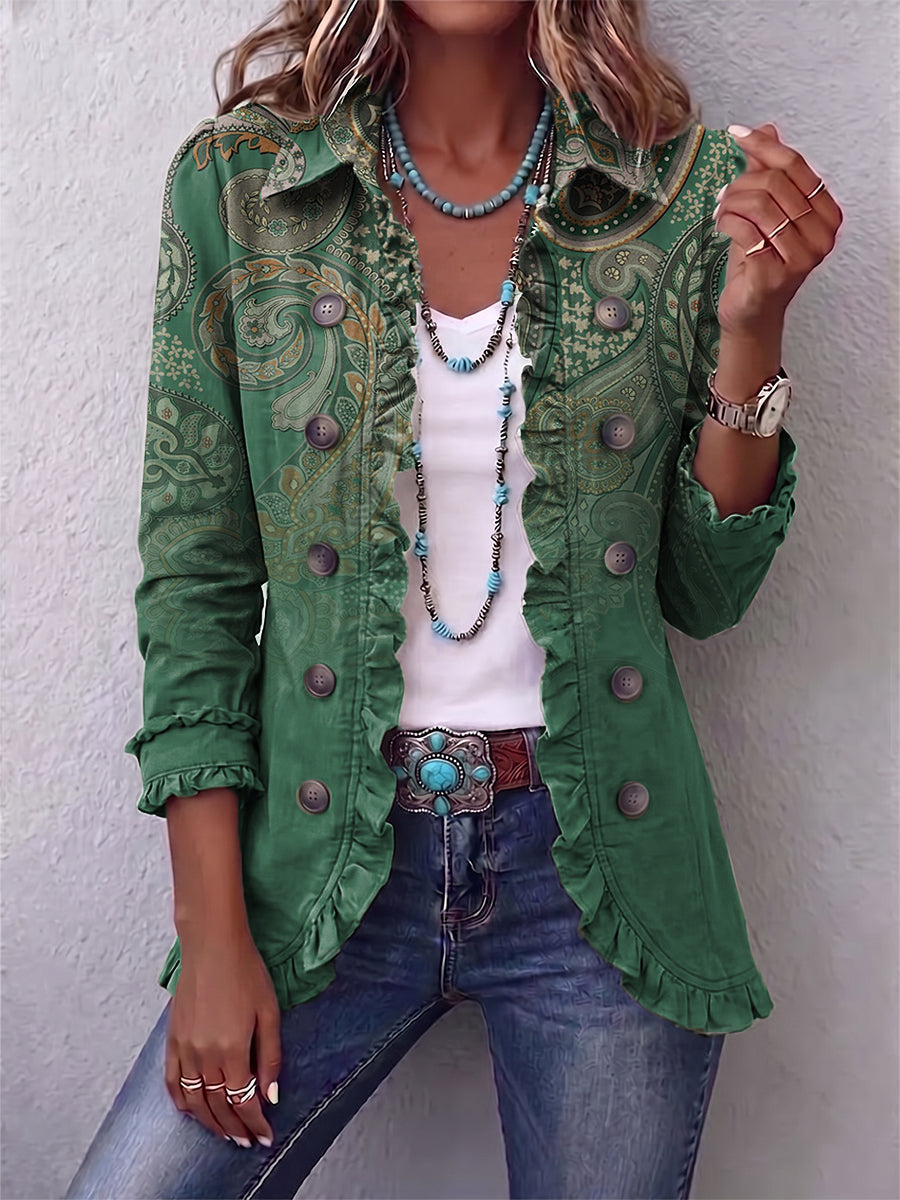Jacinta | Veste en cachemire verte avec volants