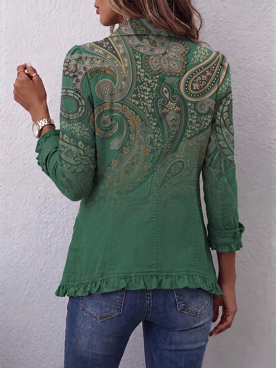 Jacinta | Veste en cachemire verte avec volants