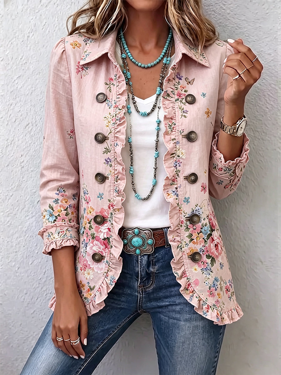 Araceli | Veste fleurie à volants avec boutons