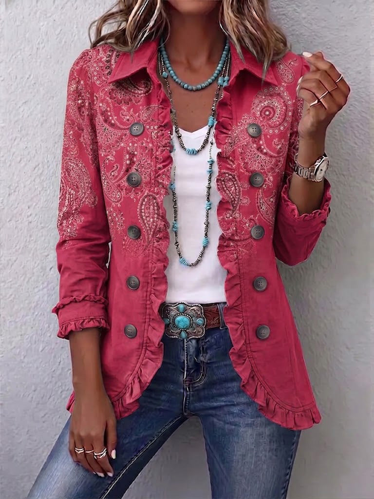 Adoration | Veste en cachemire rose avec détails à volants
