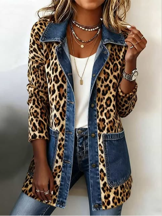 Lorena | Longue veste en jean léopard