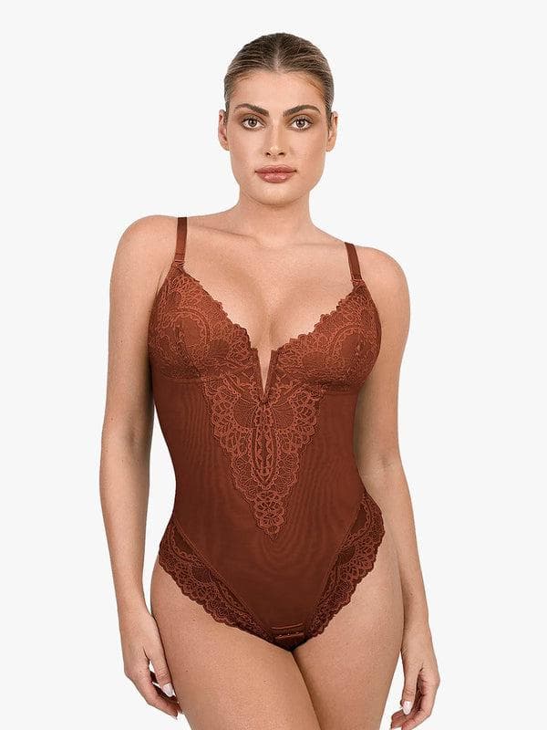 Body sculptant gainant en dentelle à col en V
