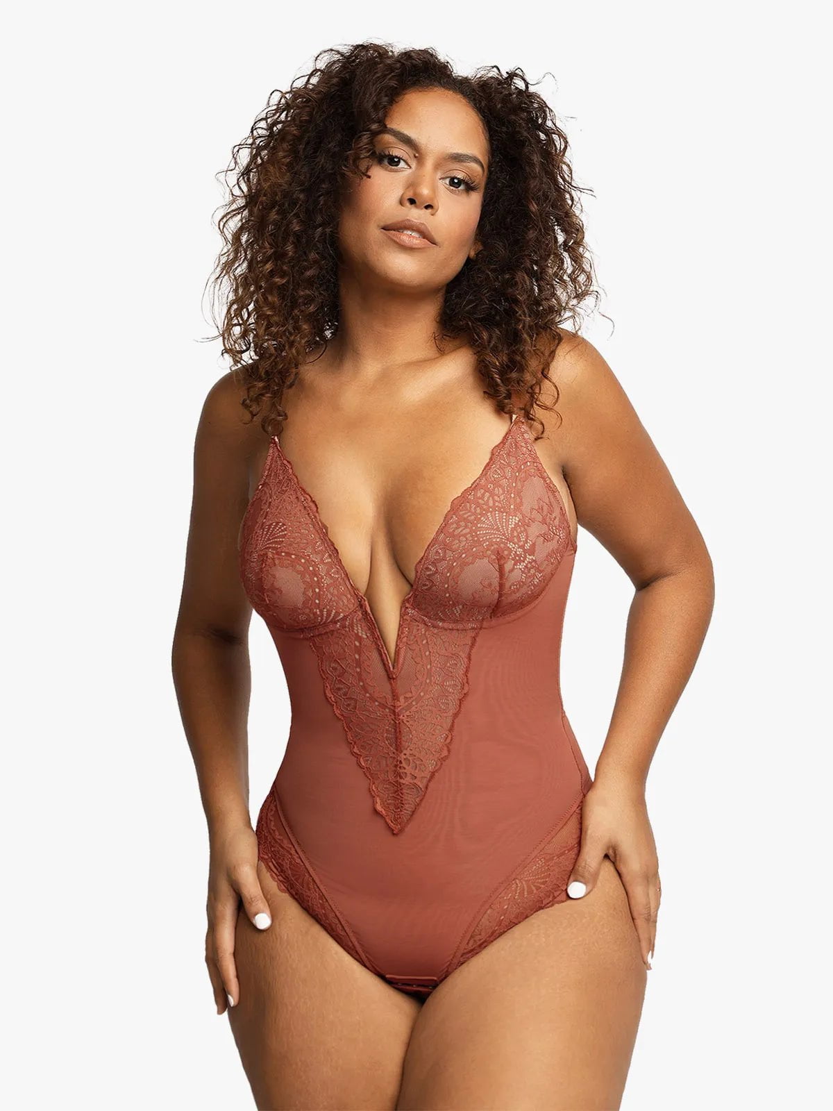 Body sculptant gainant en dentelle à col en V