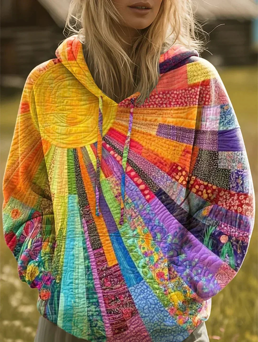 Aurora | Veste polaire à capuche à motifs multicolores