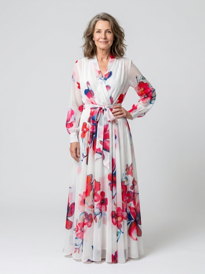Lillian | Maxi Robe Longue à Imprimé Floral avec Manches Longues