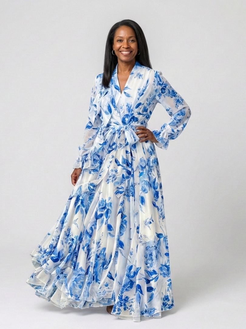 Lillian | Maxi Robe Longue à Imprimé Floral avec Manches Longues