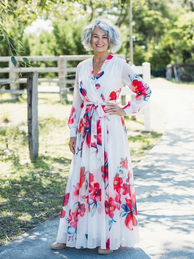 Lillian | Maxi Robe Longue à Imprimé Floral avec Manches Longues