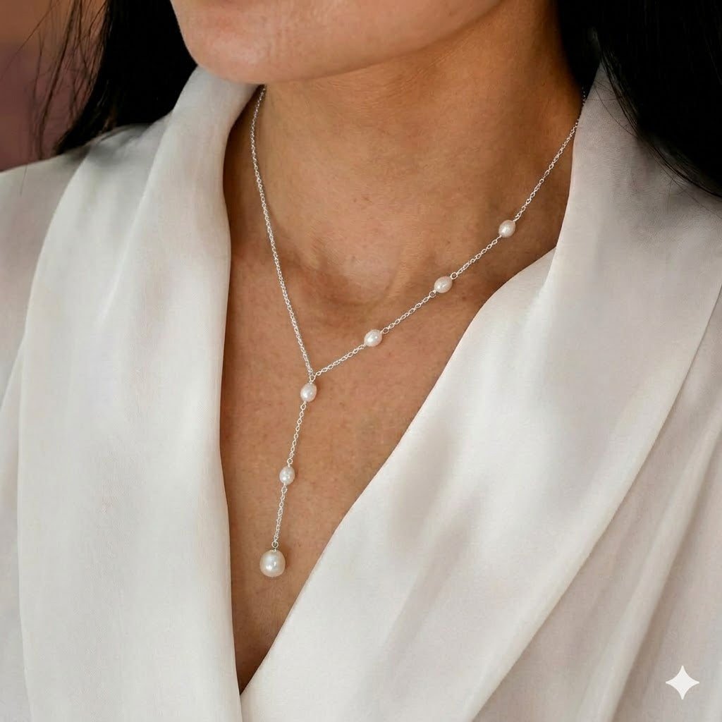 Collier lariat à perles en cascade