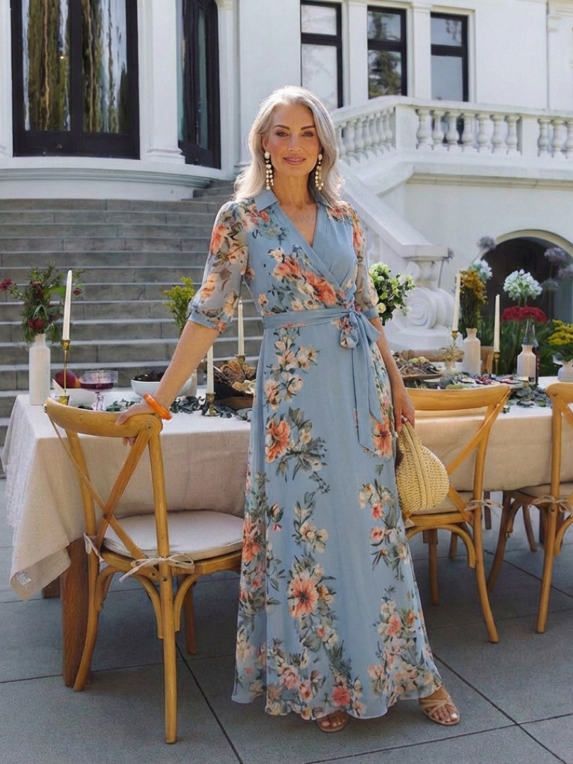 Elowen | Robe Maxi Enveloppante à Imprimé Floral en V
