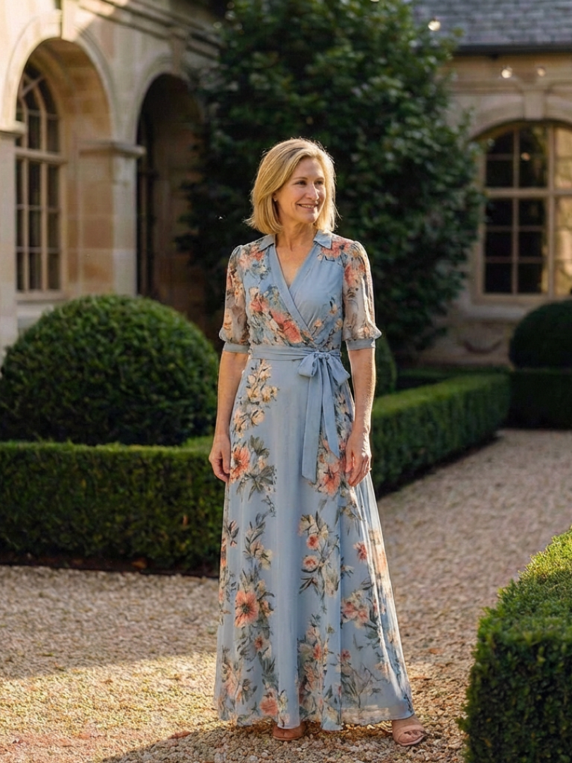 Elowen | Robe Maxi Enveloppante à Imprimé Floral en V