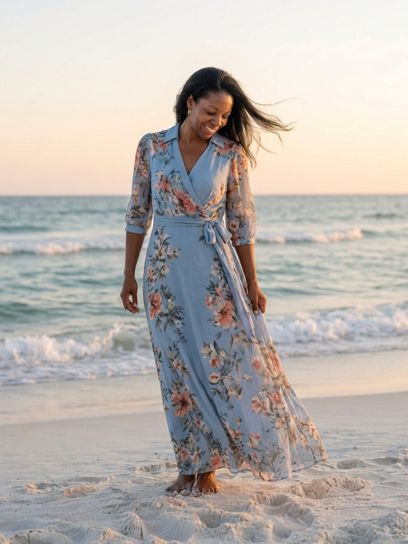 Elowen | Robe Maxi Enveloppante à Imprimé Floral en V