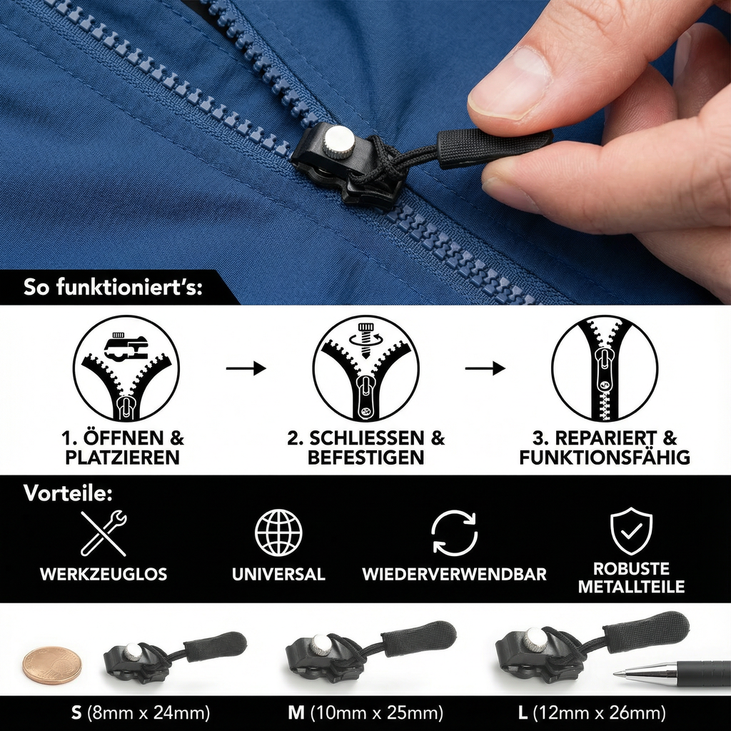 Kit de réparation de fermeture éclair, paquet de 6